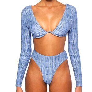 Andrea Iyamah Blue Print Long Sleeve High Waist Bikini Set - Size XL